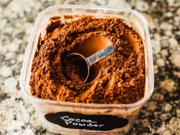 cannister filled with cocoa powder