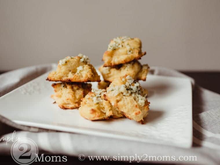 Low Carb Garlic Biscuits | www.simply2moms.com | These low carb garlic biscuits are so quick and easy to make with an easy change of traditional fathead dough preparation. Sure to satisfy everyone in your family, even if they don't eat low carb! #lowcarb #fathead #fatheaddough #keto #recipe #THM #THMS #THMrecipe #LCHF #Atkins