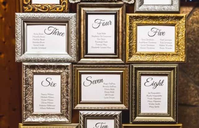 diy wedding seating chart with metallic frames