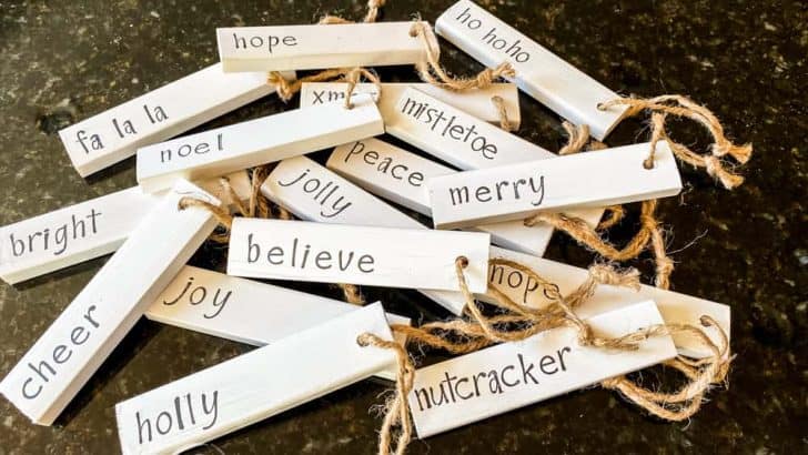 pile of completed diy wood ornaments