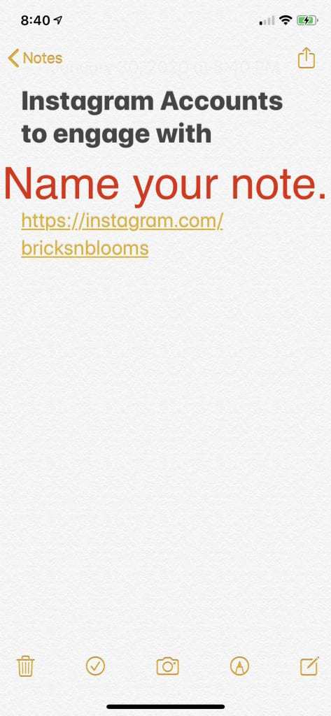 screen shot of Notes app on phone
