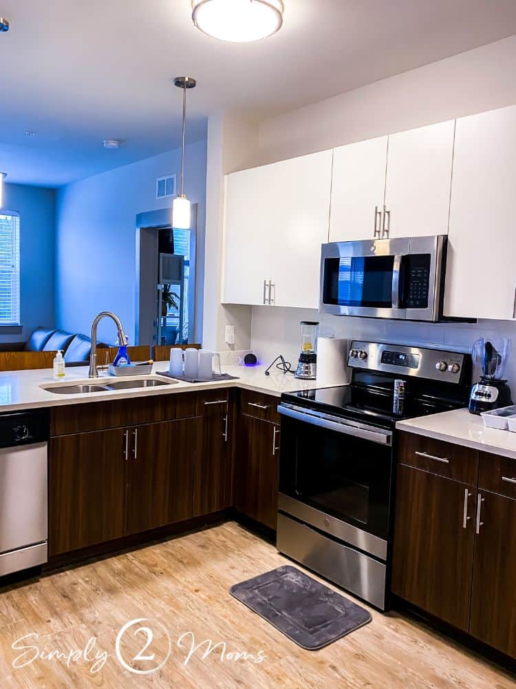 new open kitchen concept room in college apartment