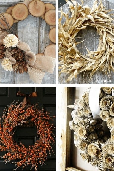 Collage of four fall wreaths