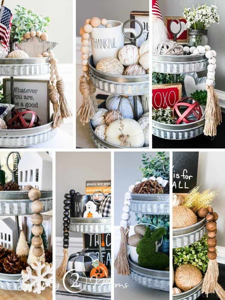 grid of 7 photos of tiered trays