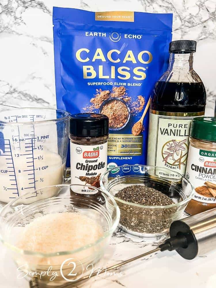 Ingredients to make keto Mexcian Chocolate Chia Seed Pudding