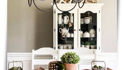 spring centerpiece with aged terra cotta pots and neutral décor feature