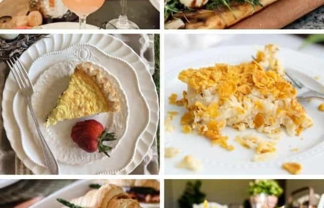 Collage of dishes to serve for an Easter brunch