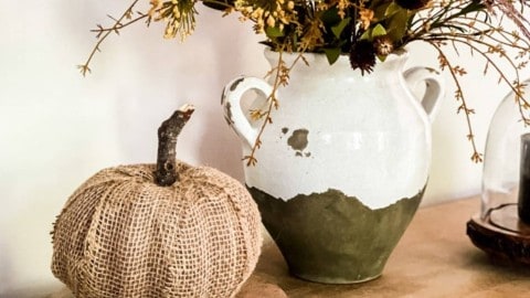 diy dollar store pumpkin covered in burlap fall project round up
