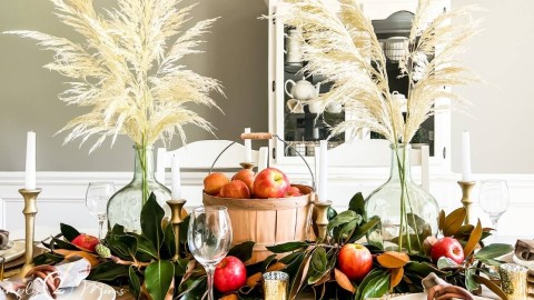 feature photo of fall autumn harvest tablescape styled in dining room
