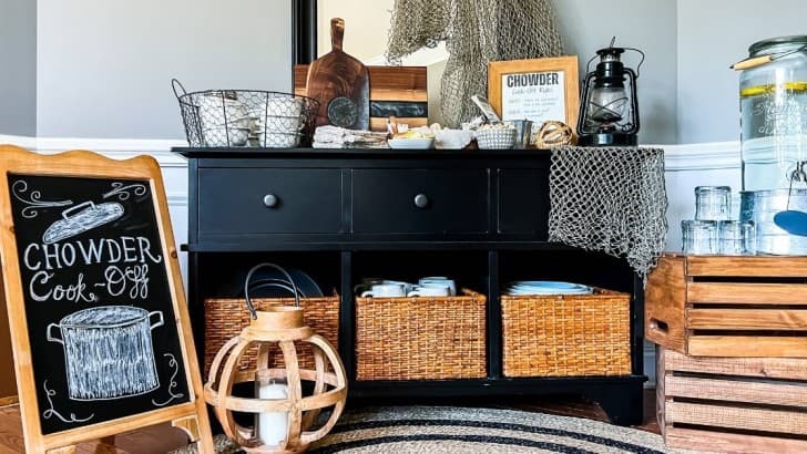 buffet table set with chowderfest decor feature photo