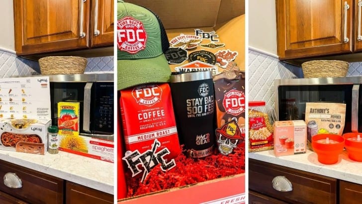 collage of three photos for college care package ideas