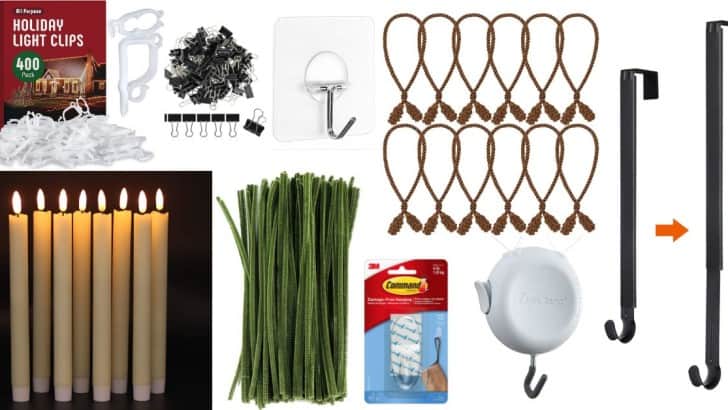 Collage of products that help with decorating for Christmas.