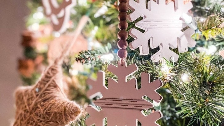 close up of ornaments on Christmas tree feature photo