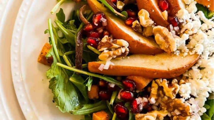 Roasted Pear Winter Salad with Champagne Vinaigrette