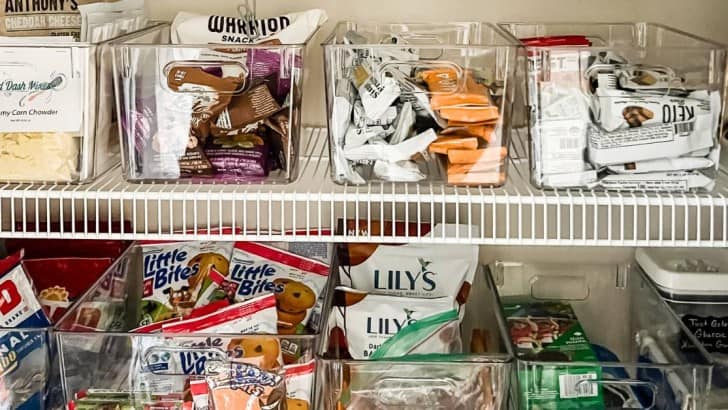 wire shelves in pantry organized with food storage bins and containers feature photo