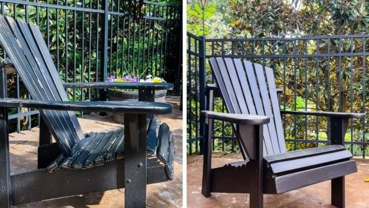 before and after photos of restored Adirondack chairs feature