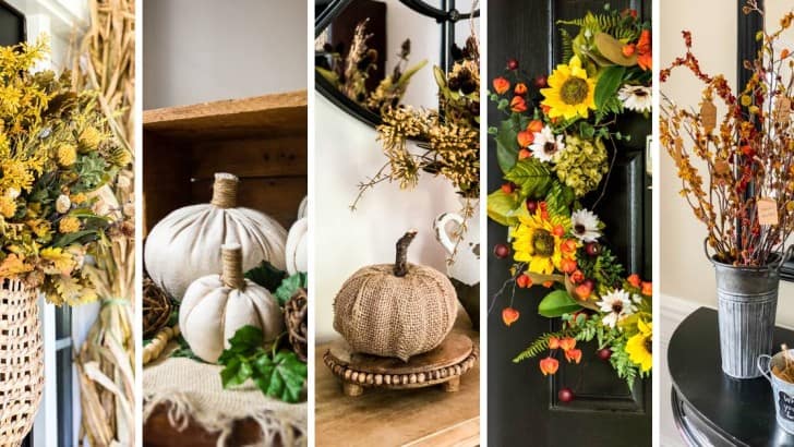 5 image grid of fall craft decorating diy projects feature picture for blog post