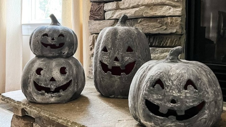 Pottery Barn black terracotta jack o'lantern dupe craft project feature photo