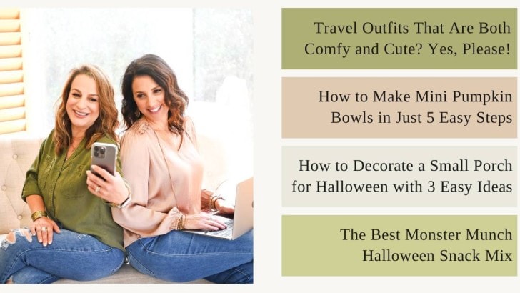 graphic with list of blog posts and photo of bloggers for feature image