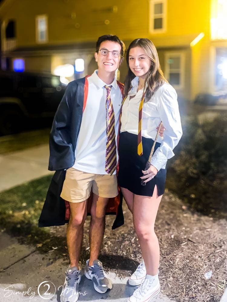college students standing outside dressed as harry potter