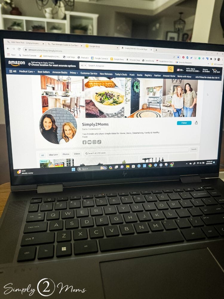 Laptop displaying Simply2Moms Amazon storefront.