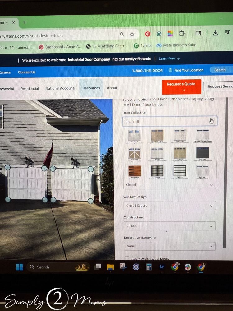 Screenshot of Door Systems garage door replacement planning tool showing different style options.
